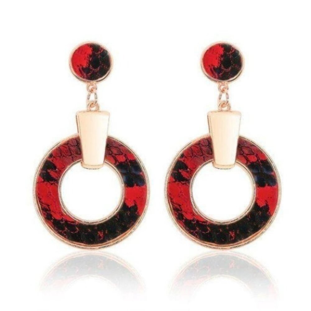 Gold-Tone PU Leather Circle Drop Earring